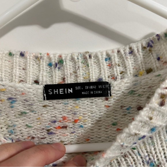 SHEIN Cream Colourful Popcorn Knit Drop Shoulder Sweater Size 8/10 Women’s - Picture 8 of 11